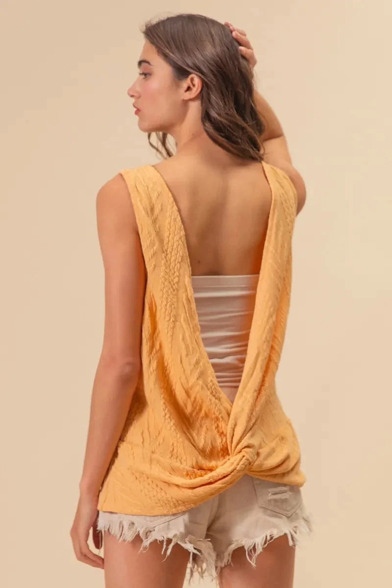 BiBi Textured Sweather Knit Twist Back Sleeveless Top
