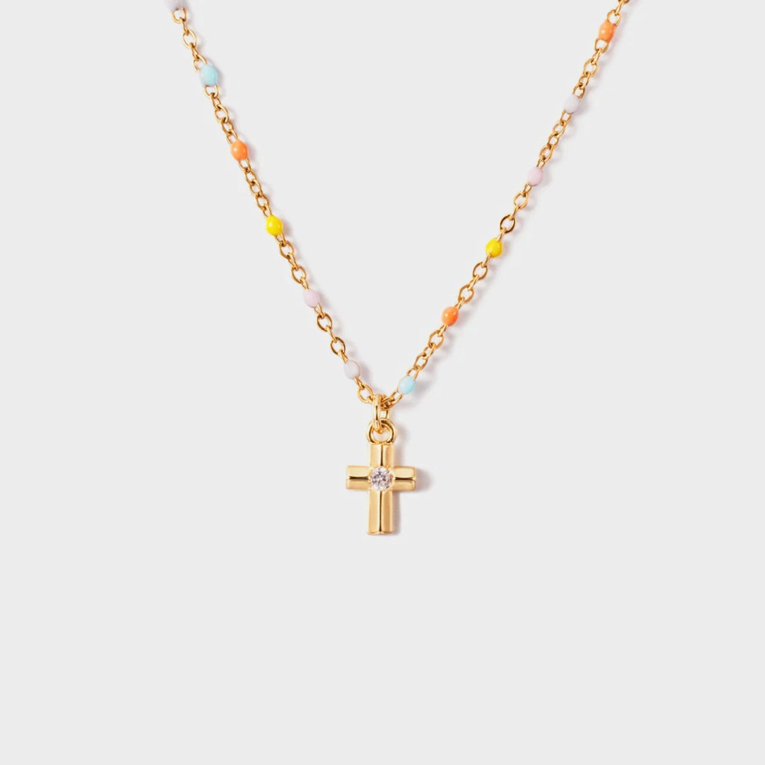 Inlaid Zircon 18K Gold-Plated Cross Bead Necklace - Laazaar