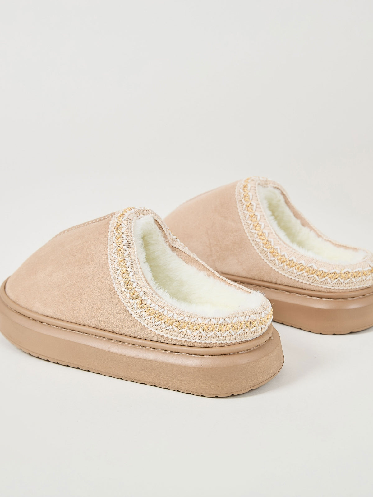 Faux Fur Suede Platform Slippers - Laazaar