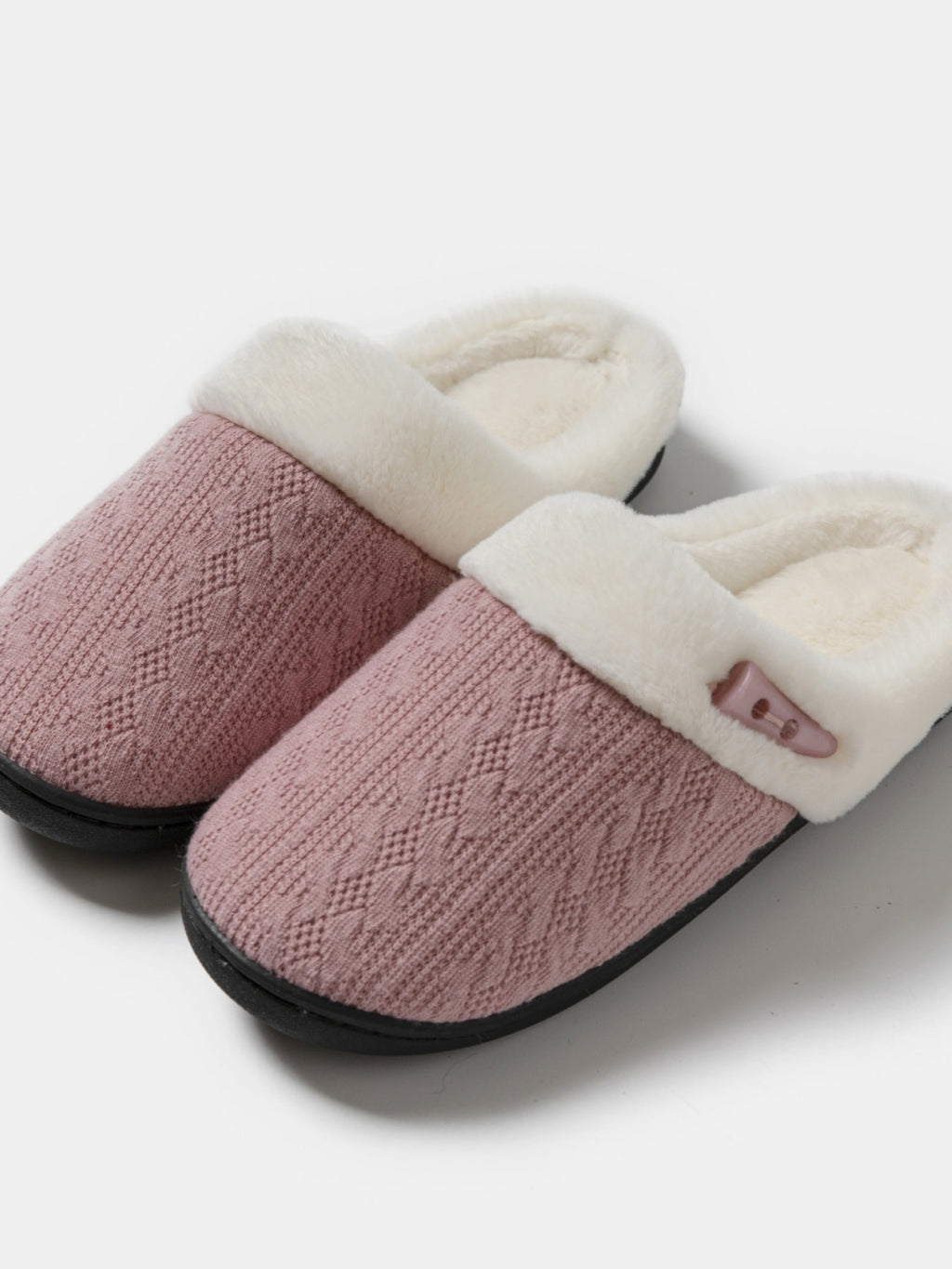 Horn Buckle Furry Texture Flat Slippers - Laazaar