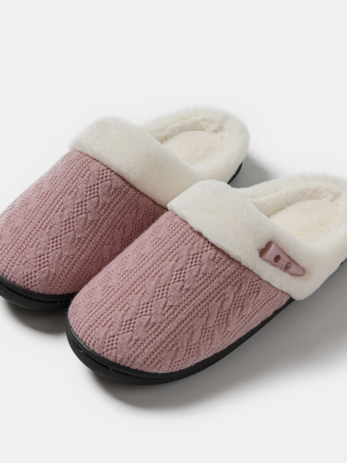 Horn Buckle Furry Texture Flat Slippers - Laazaar