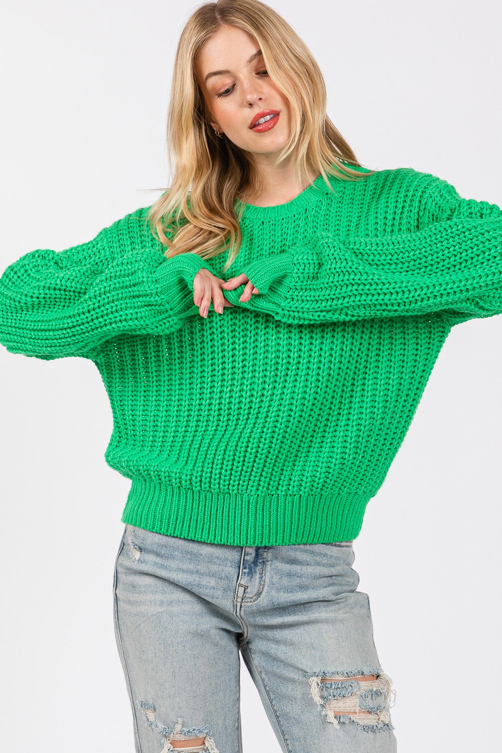 SAGE + FIG Round Neck Drop Shoulder Sweater - Laazaar