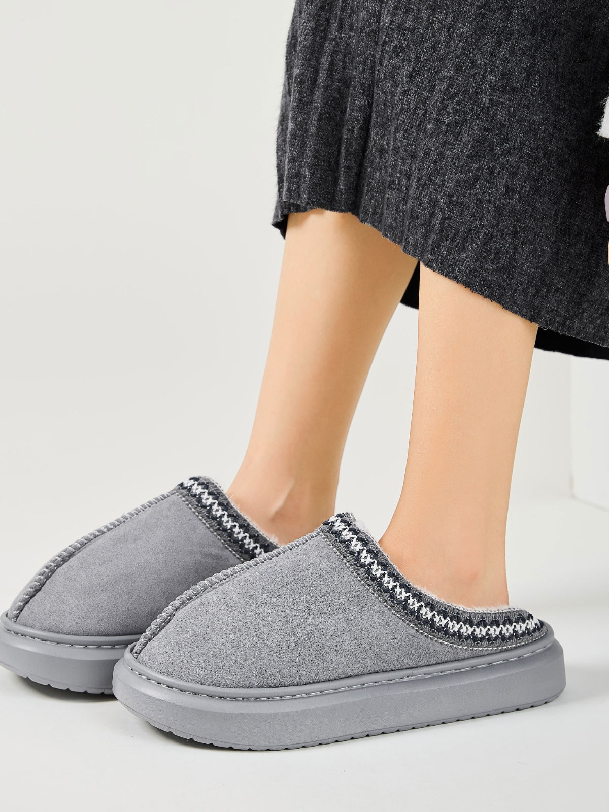 Faux Fur Suede Platform Slippers - Laazaar