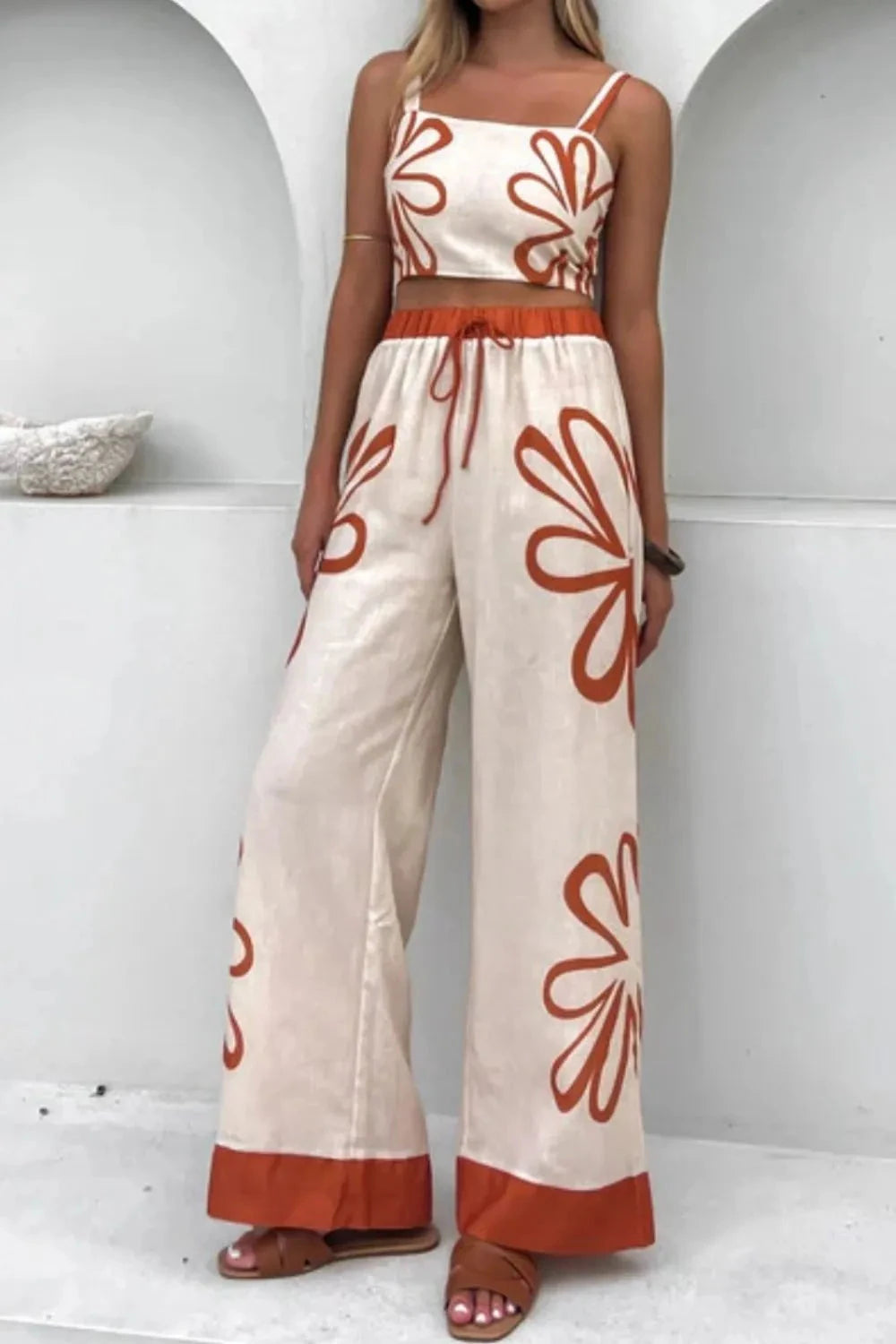 Smocked Square Neck Cami and Pants Set