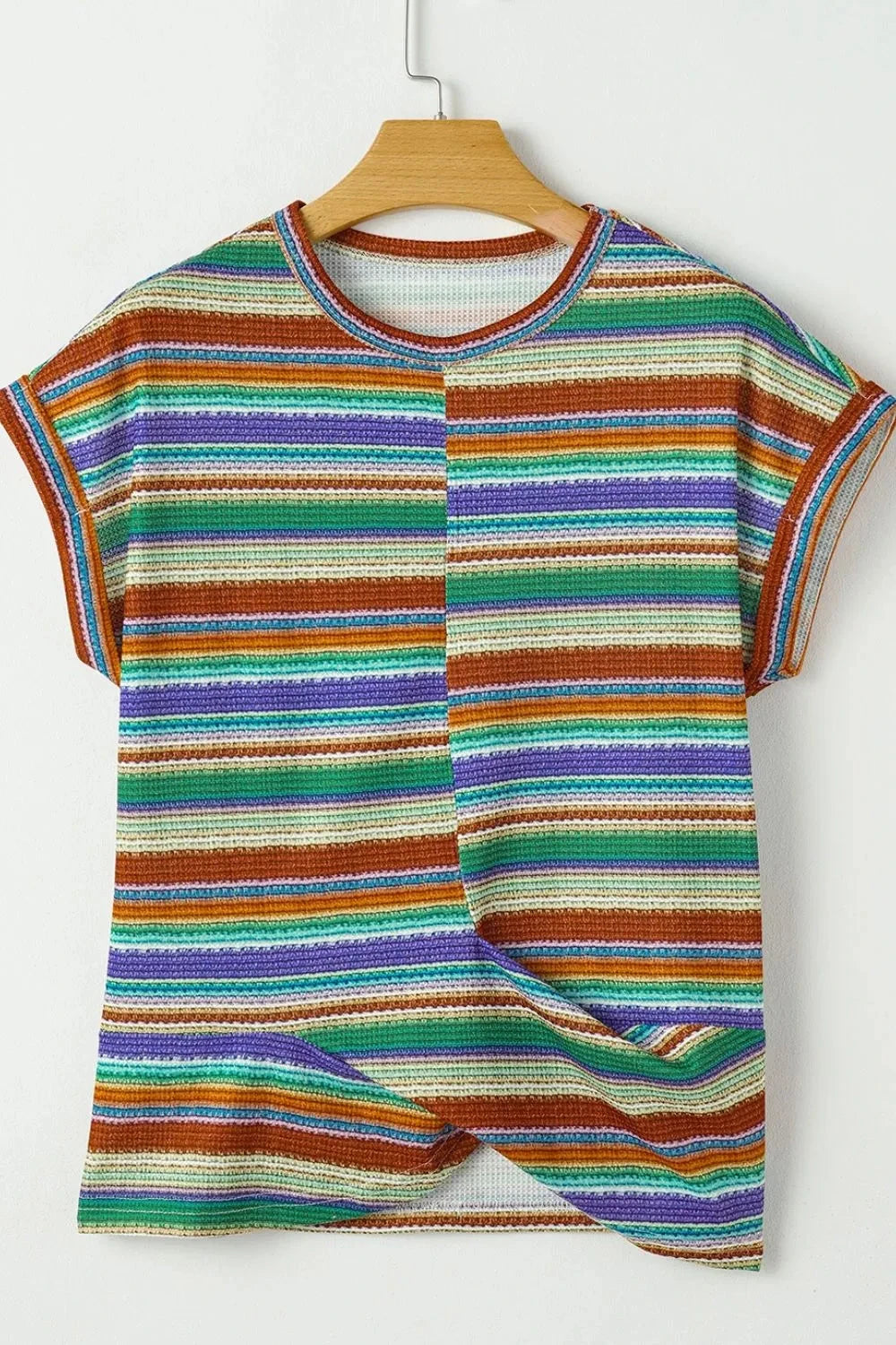 Multicolour Striped Twist Hem Cap Sleeve Top
