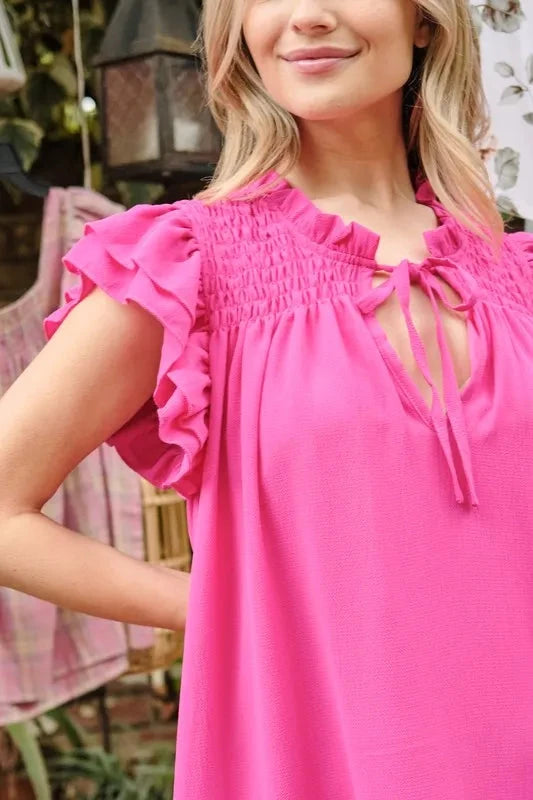And The Why Ruffle Shoulder Smocked Detailed Dress