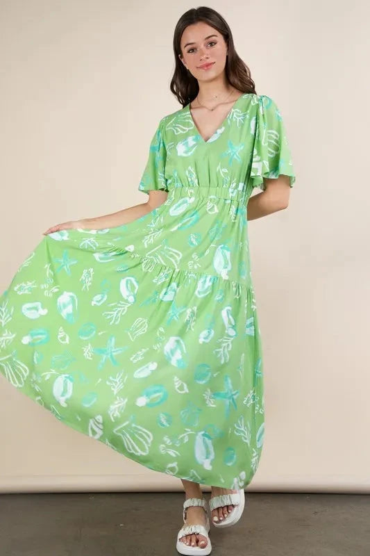 VERY J Printed V-Neck Resort Midi Dress