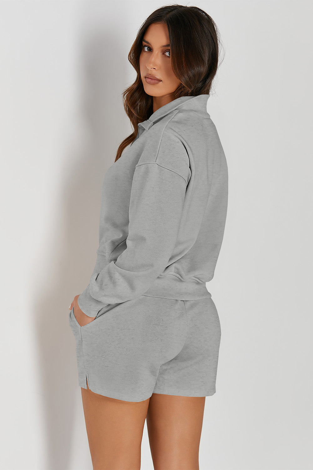 Half Button Sweatshirt and Shorts Active Set - Laazaar