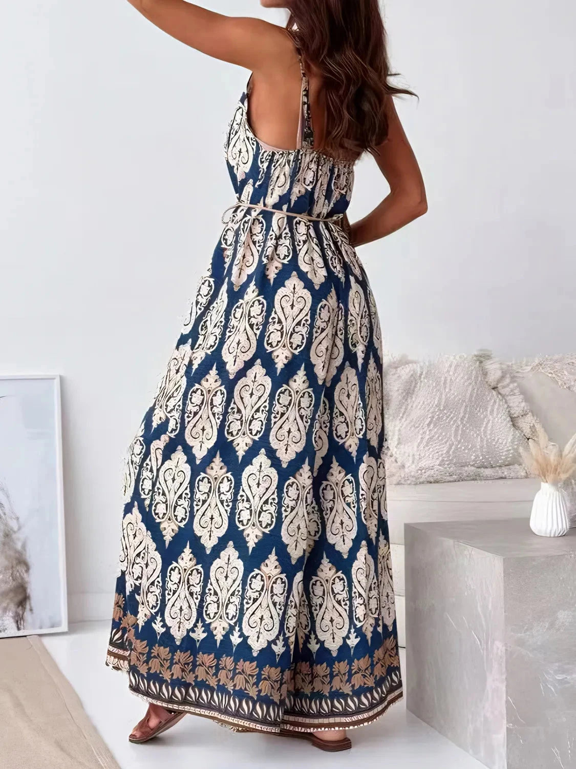 Printed V-Neck Wide Leg Jumpsuit