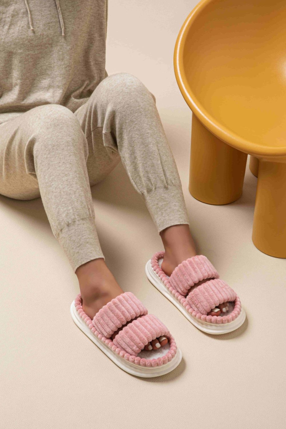 Open Toe Fluff Platform Slippers - Laazaar