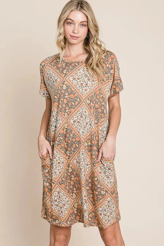 BOMBOM Multicolored Leaves Jacquard Dress