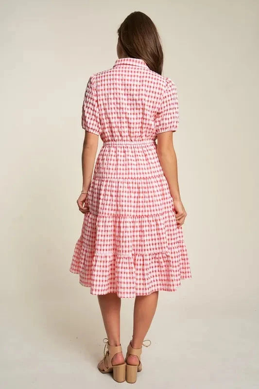 Davi & Dani Puff Short Sleeve Ruffle Shirt Dress