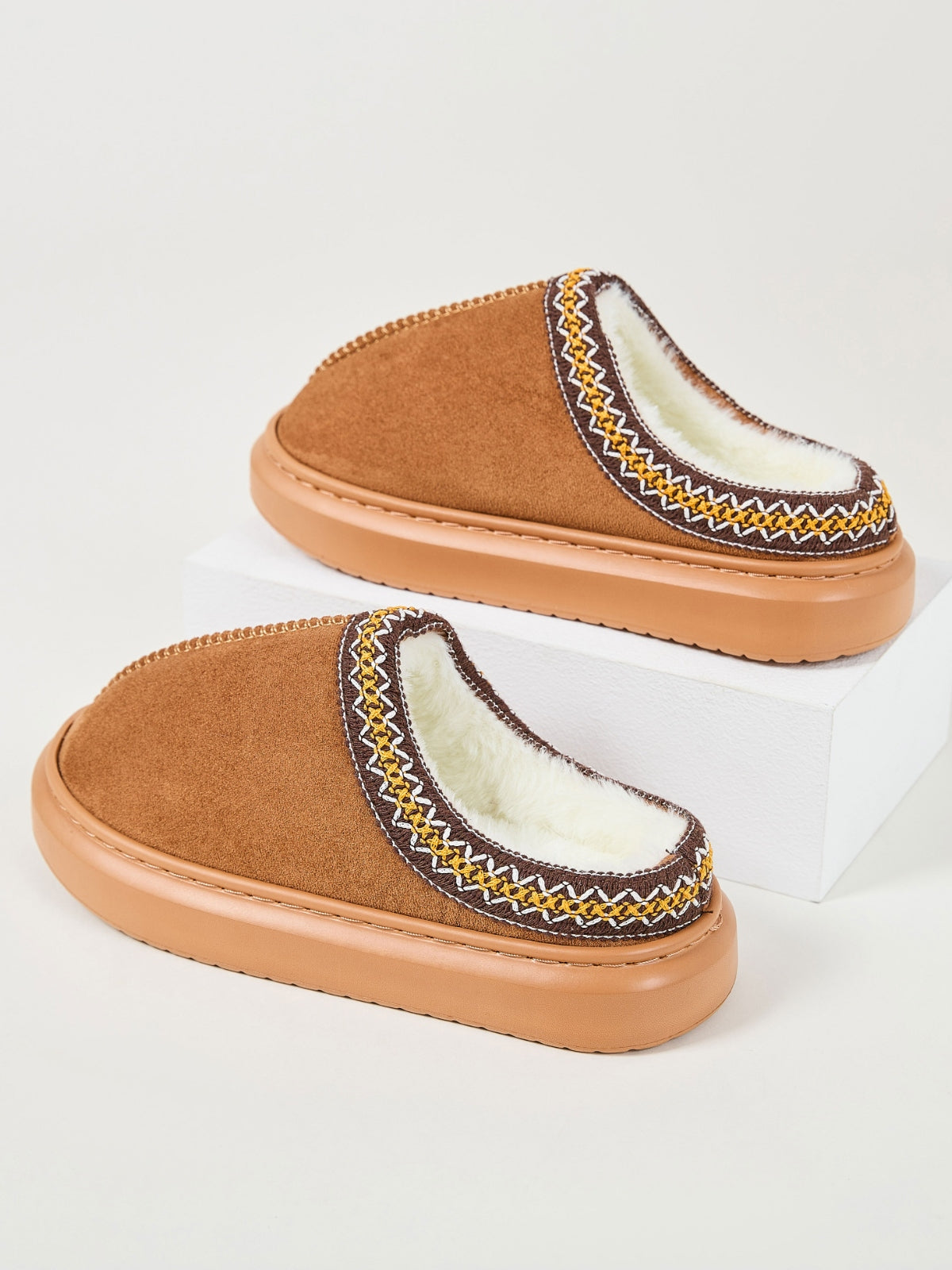 Faux Fur Suede Platform Slippers - Laazaar