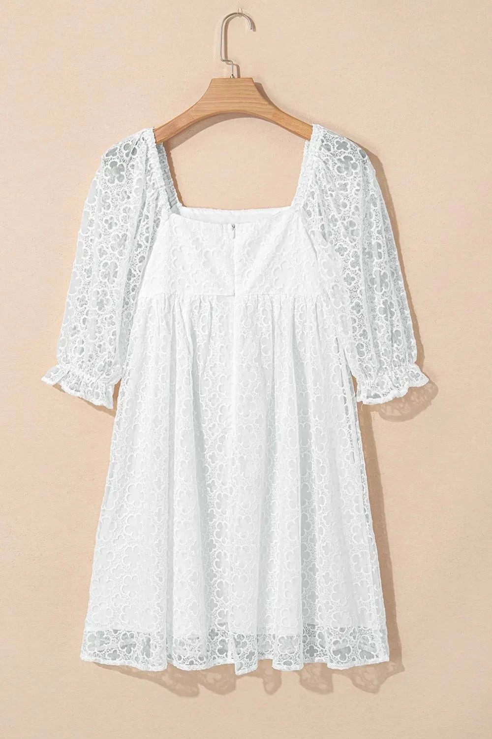 Lace Puff Sleeve Empire Waist Mini Dress