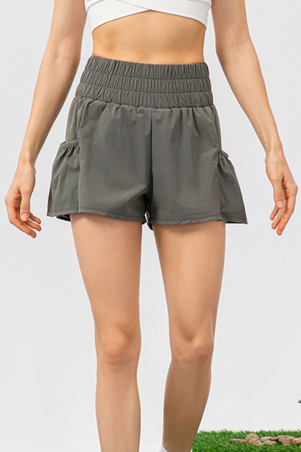 Elastic Waist Pocketed Active Shorts - Laazaar