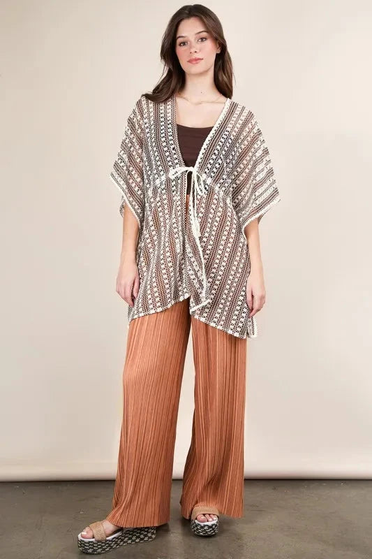 VERY J Full Size Striped Poncho Boho Cardigan Plus Size