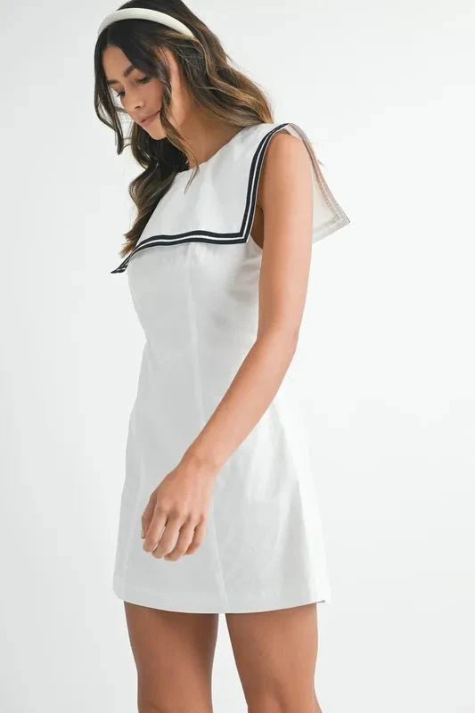 MABLE Contrast Piping Square Sailor Collar Mini Dress