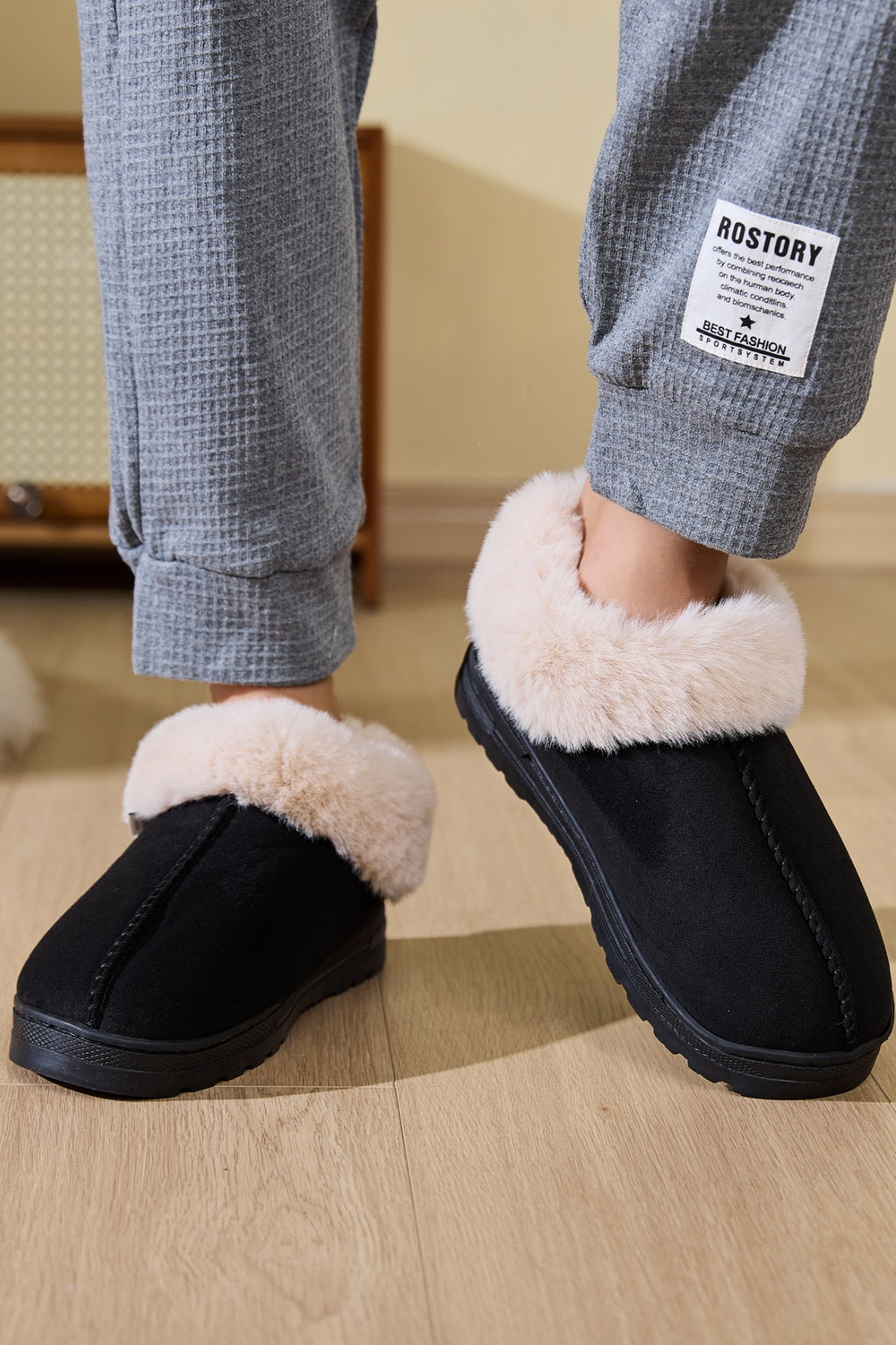 Faux Fur Round Toe Platform Slippers - Laazaar