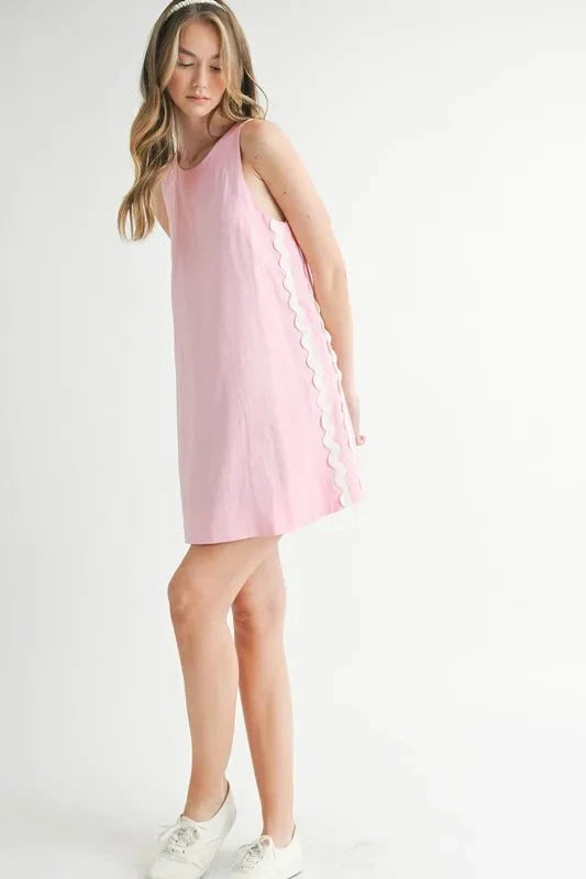 MABLE Linen Mix Side Ric Rac A-Line Mini Dress