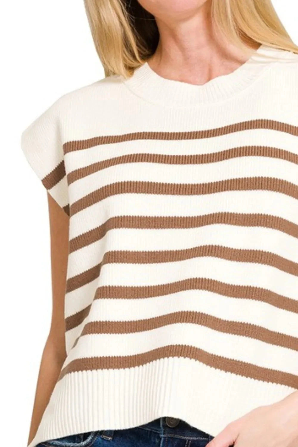 Zenana Oversized Crew Neck Stripe Sweater Vest