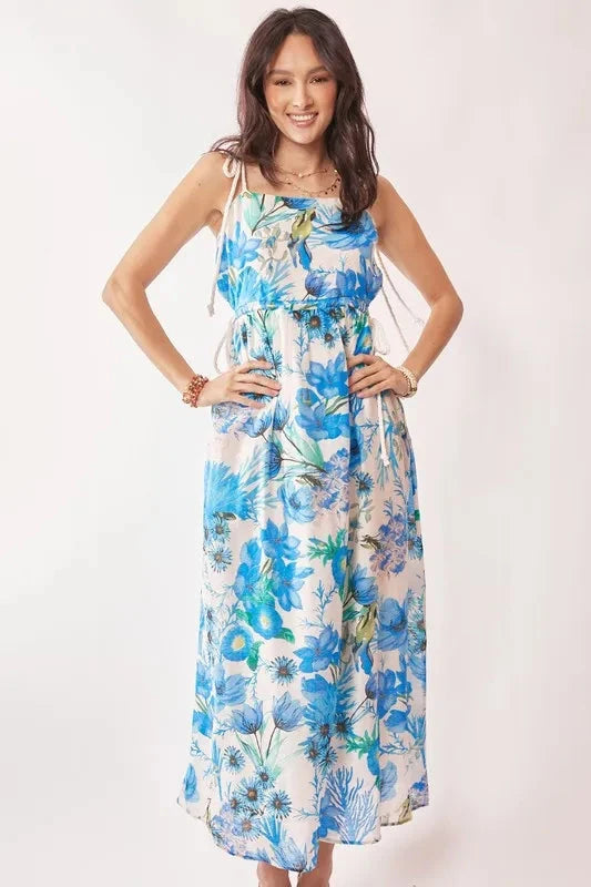 Davi & Dani Tropical Boho Printed Detail Cut Out Maxi Dress