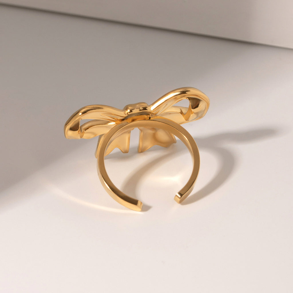 18K Gold-Plated Stainless Steel Bow Ring - Laazaar