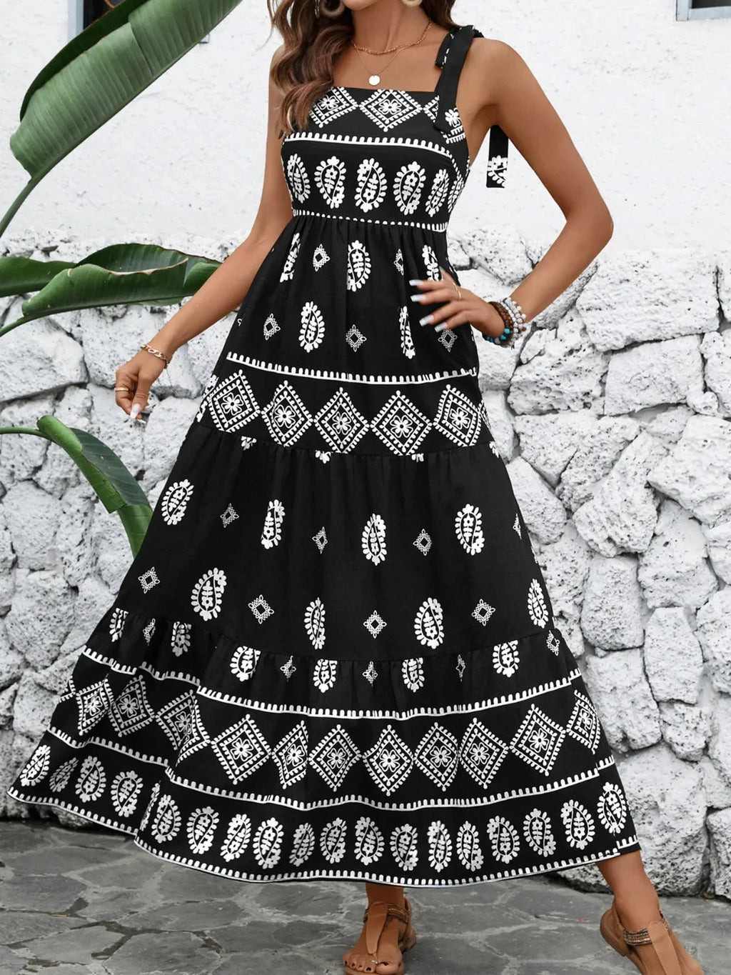 Printed Square Neck Maxi Cami Dress