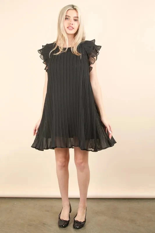 VERY J Plus Size Ruffle Sleeve Pleated Woven Mini Dress