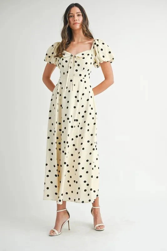 MABLE Polka Dot Puff Sleeve Midi Dress