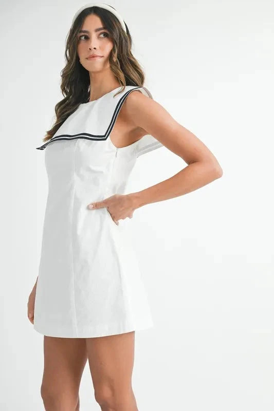 MABLE Contrast Piping Square Sailor Collar Mini Dress