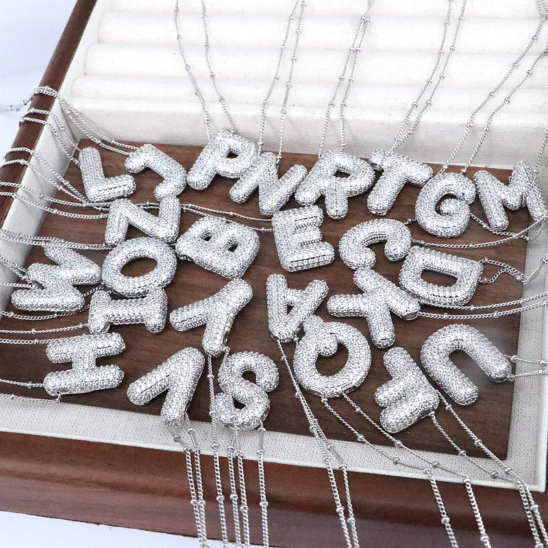 Copper Inlaid Zircon Letter Pendant Necklace - Laazaar