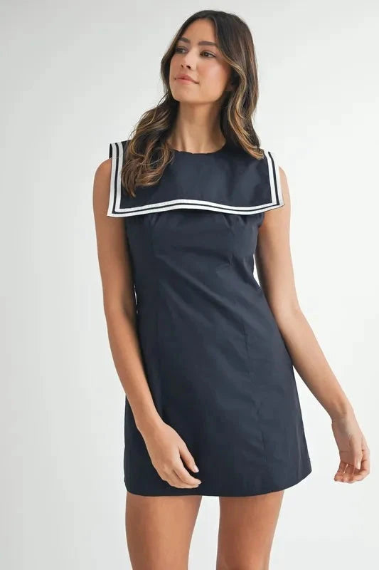 MABLE Contrast Piping Square Sailor Collar Mini Dress