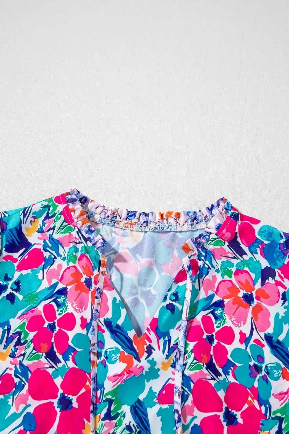 Mixed Floral Print Tie Neck Short Sleeve Dress