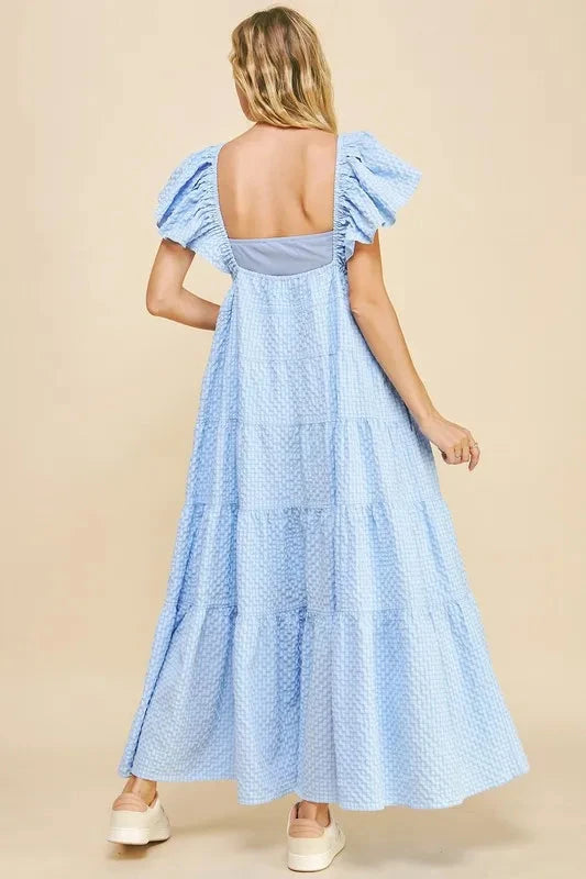 Davi & Dani Crinkled Texture Flutter Cap Sleeve Midi Dress