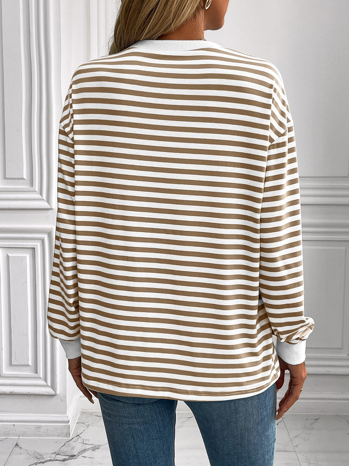 Ivy Lane Striped Round Neck Long Sleeve Sweatshirt - Laazaar