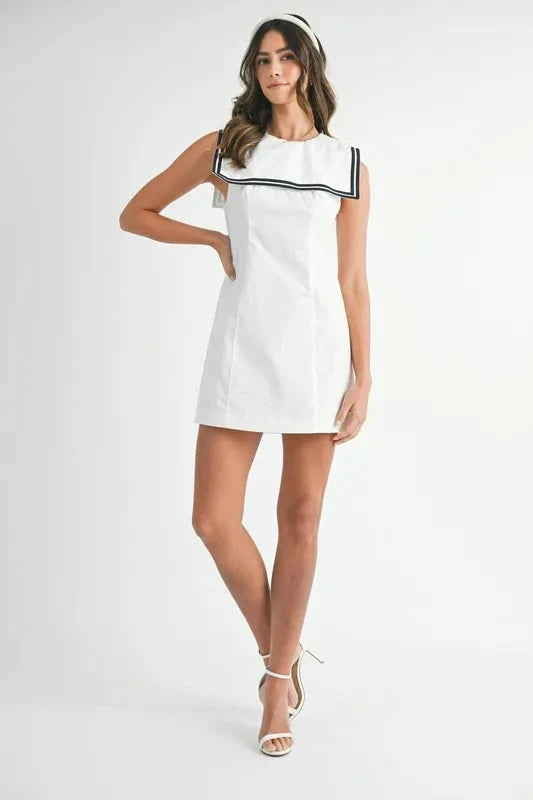 MABLE Contrast Piping Square Sailor Collar Mini Dress