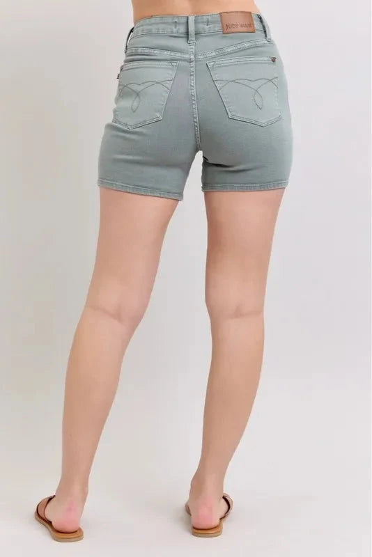 Judy Blue Full Size Hw Garment Dyed & Back Pkt Embroidery Shorts Plus Size