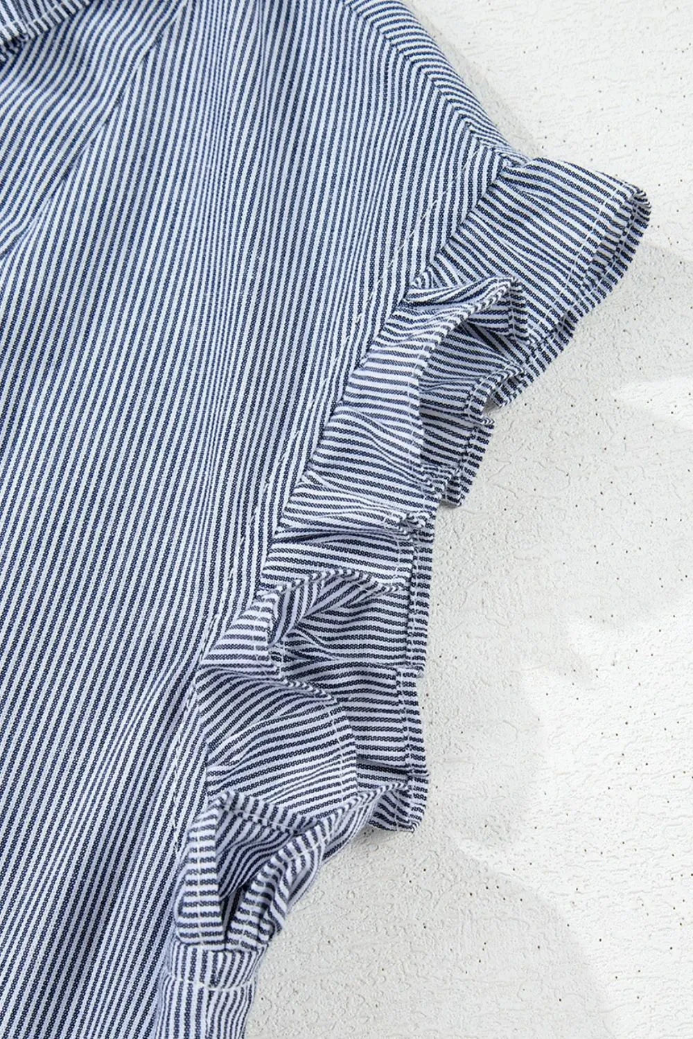 Stripe Frilled Ruffled Cap Sleeve Button Up Mini Dress