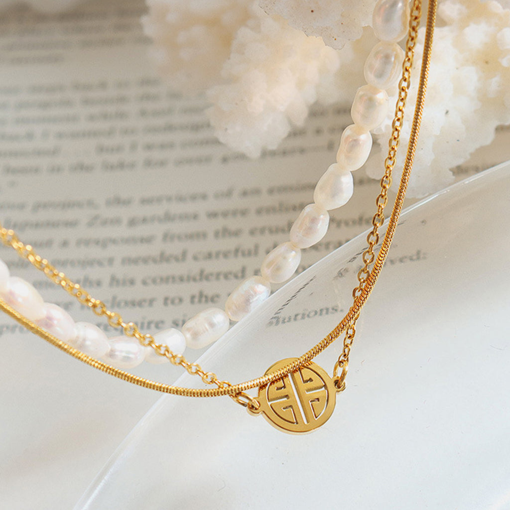 Titanium Steel Three-Layered Pearl Bracelet - Laazaar