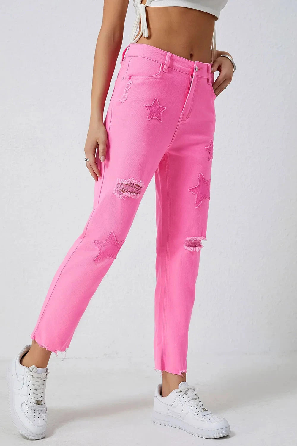 Star Raw Hem Distressed Jeans