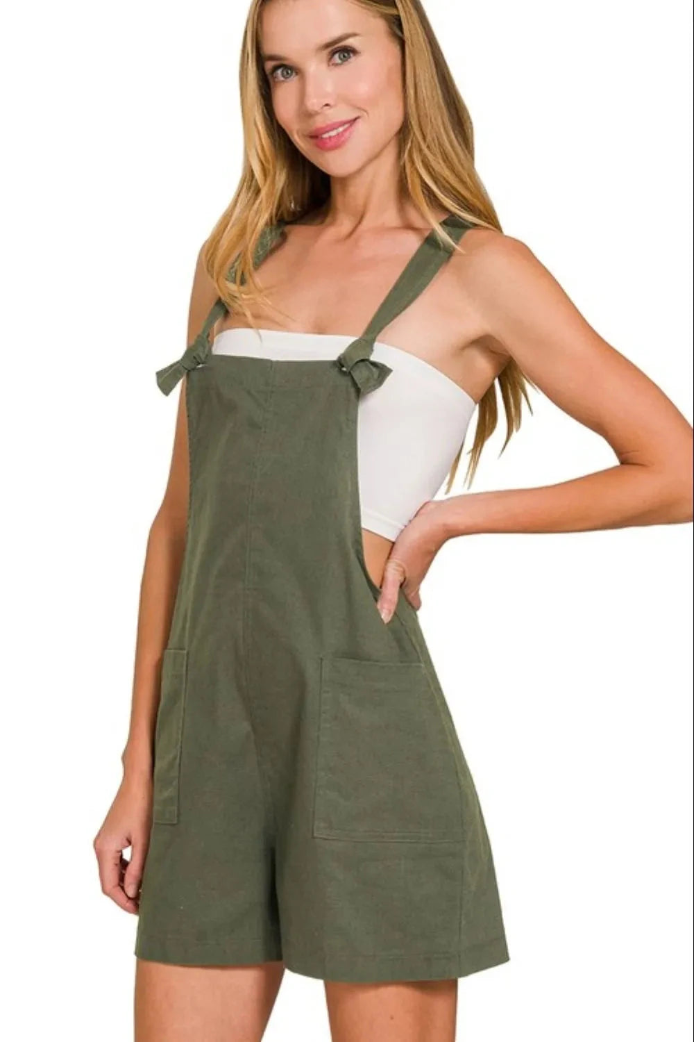 Zenana Woven Knot Strap Rompers