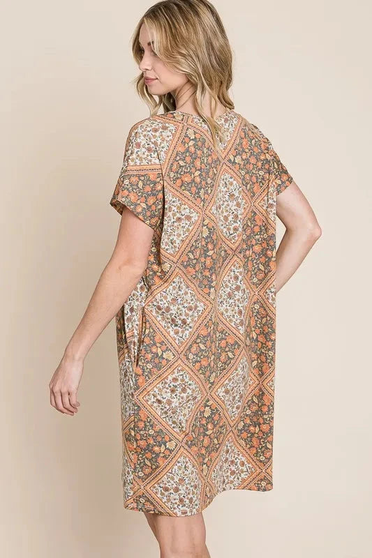 BOMBOM Multicolored Leaves Jacquard Dress