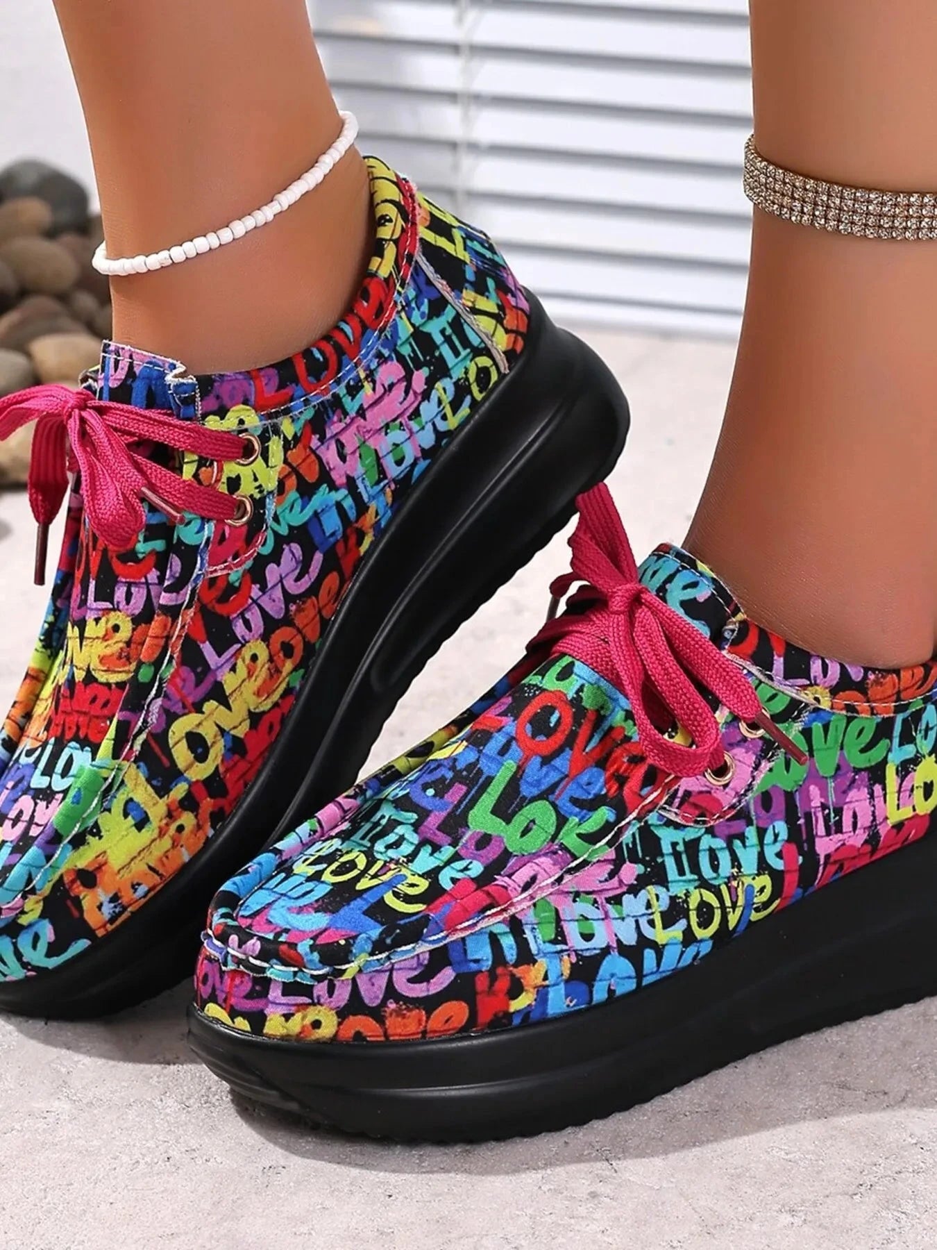 Graffiti Print Platform Sneakers