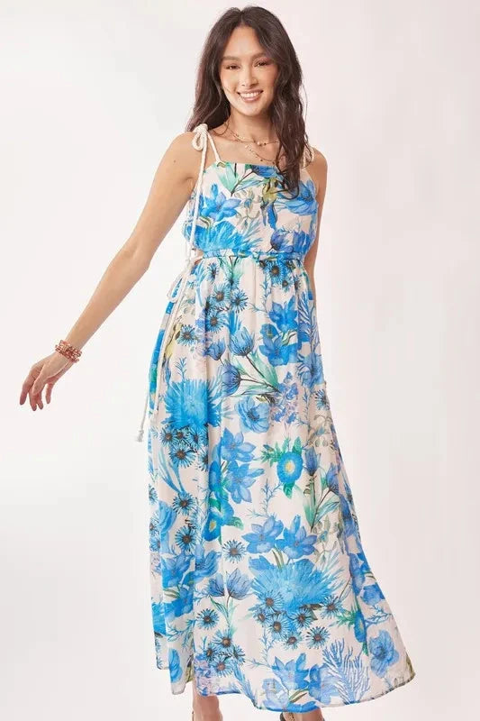 Davi & Dani Tropical Boho Printed Detail Cut Out Maxi Dress