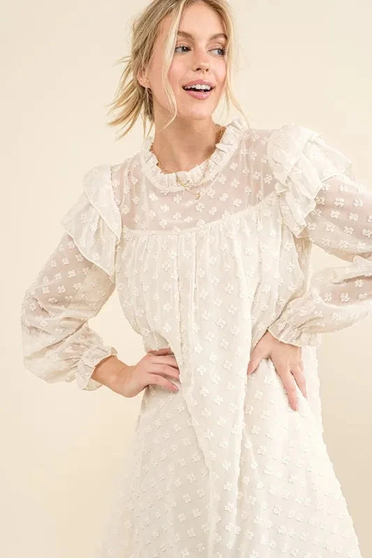 And The Why Ruffle Shoulder with Textured Woven Dress