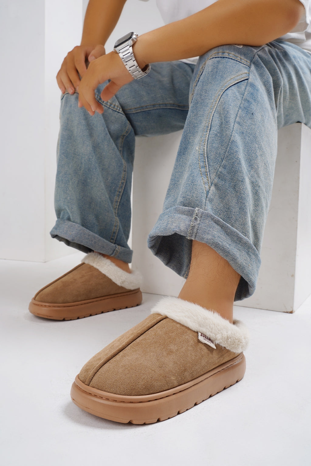 Furry Round Toe Platform Slippers - Laazaar