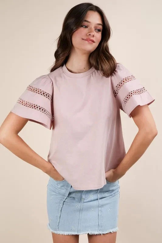 VERY J Lace Trim Sleeve Top