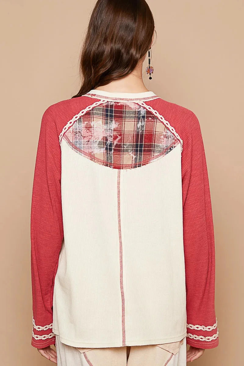 POL Plaid Number 06 Raglan Sleeve T-Shirt