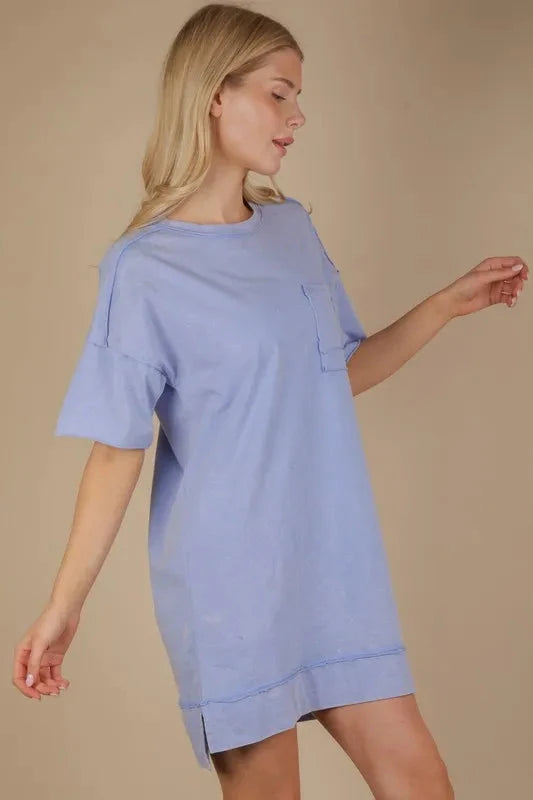 VERY J Plus Size Mineral Washed Knit Shift Mini Dress