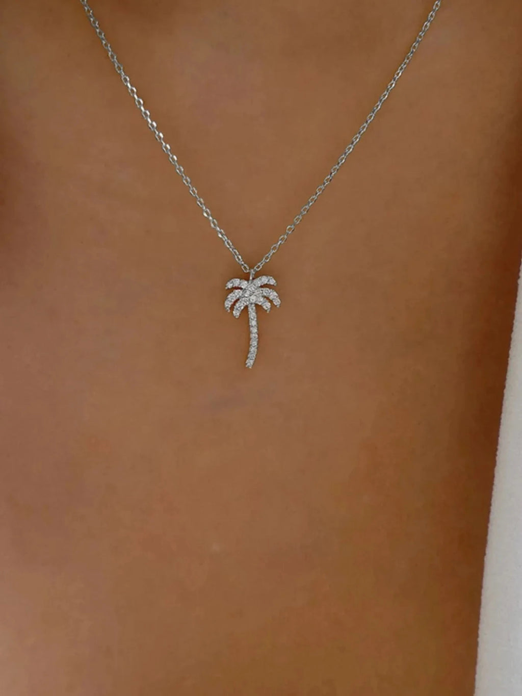 Zircon Palm Tree Pendant Necklace